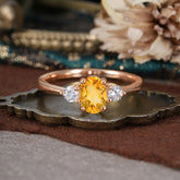 1 Carat Oval Shaped Classic Three Stone Citrine Wedding Ring